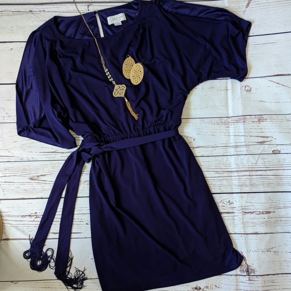 Jessica Simpson Peekaboo Sleeve Purple Dress